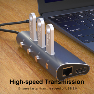 Док-станция Type C 6 в 1, 6-портовая док-станция, независимый коммутатор, 3-портовый USB3.0 + HDTV + гигабитная сетевая карта + PD - Product Image 3