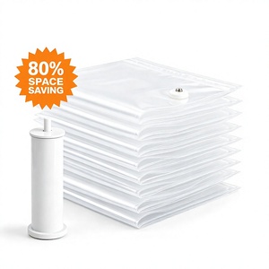 Sacs de rangement sous vide avec pompe électrique, pochettes organisatrices transparentes pliables pour le rangement des vêtements dans la maison et le placard - Product Image 1