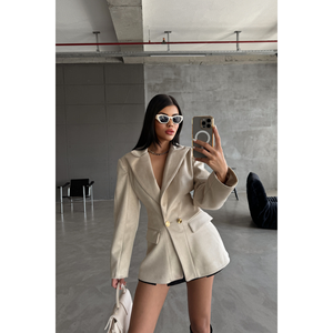 Blazer en daim pour femme, style universitaire, motif sablier, en cuir, doublure polyester, matériau extérieur, collection automne-printemps - Product Image 3