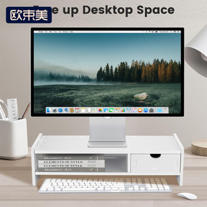 Desktop Computer Riser Shelf Double Drawer <b>Storage</b> Monitor Stand Office Organizer Standing Type Rectangle - Product Image 4