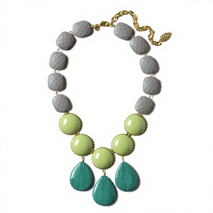 Nouveau Collier Perlé Jaune, Noir et Blanc en Résine Acrylique, Bijou Tendance et Élégant, Unisexe, pour Femme - Product Image 5