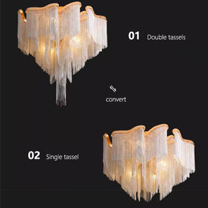 Nuovo Lampadario Decorativo con Nappe Argentate e <span class=keywords><strong>Luce</strong></span> Calda, Lampada a Sospensione a Catena con Singola Nappa per Soggiorno e Camera da Letto - Product Image 6
