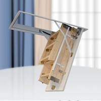 Échelle de grenier pliable en bois massif, escalier télescopique invisible avec main courante pour maison duplex intérieure