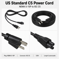 Cordon d'alimentation CA pour ordinateur portable IEC C5 NEMA 5-15P US 18AWG 10A 125V pour chargeur de portable, projecteur, imprimante, console, noir, vente en gros