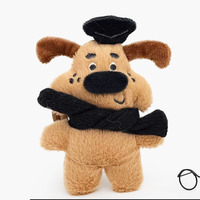 Porte-clés en peluche artistique et esthétique pour chien, chiot marron kawaii avec chapeau noir, lunettes et écharpe, décoration de sac à dos tendance pour filles