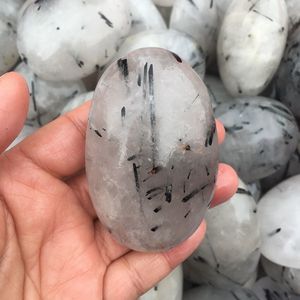 Wholesale Price Hand Carved Natural Black Rutilated Tourmaline <strong>Rocks</strong> Palms <strong>Quartz</strong> Tumbled Stone for Sale - Product Image 5