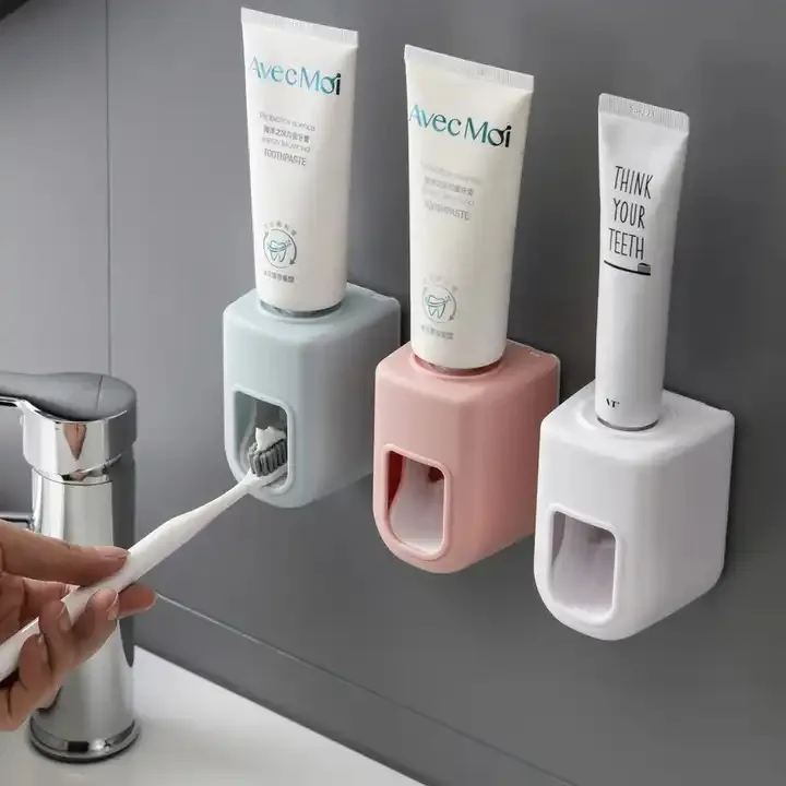 Automatic Toothpaste Squeezer Bathroom Accessories Wall Mount Dust-proof Storage Rack Toothpaste Dispenser