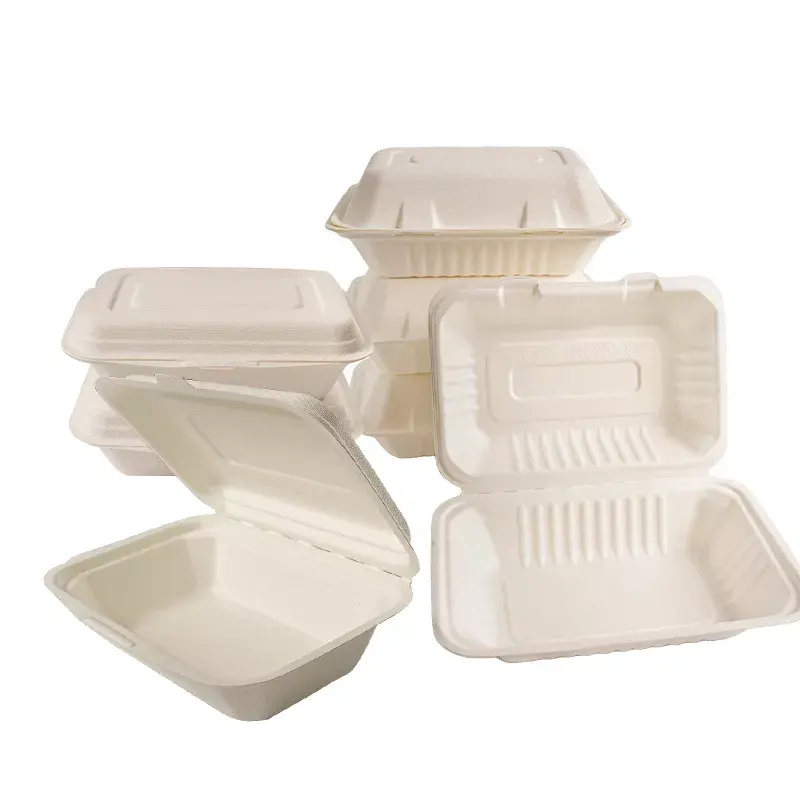Ok compost 100% biodegradable Compostable food container tableware sugarcane bagasse clamshell bowl tray with lid