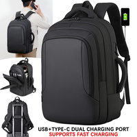 Sac à dos pour ordinateur portable de grande capacité pour hommes, sac à dos de voyage d'affaires, sac à dos de bureau de luxe en PU imperméable, port de charge double USB Type-C