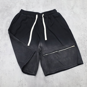 Shorts en coton noir délavé pour hommes, avec cordon de serrage, poche zippée, tricoté, décontracté, vintage, streetwear, OEM ODM - Product Image 2