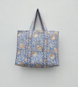 Sac fourre-tout 100% coton matelassé fait à la main Boho réversible imprimé animal floral conception écologique robuste supermarché épicerie - Product Image 1