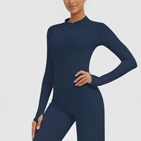 Veste de yoga zippée pour femme, col bas, manches longues, coupe ajustée, haut de sport respirant pour la course, la gym et le fitness