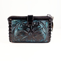 Dompet Koin (turquoise) Dompet Koin Buatan Tangan, Dompet Kulit Katun Magnet Kreatif India Clutch YKK Metal VT Leather Edge Braiding