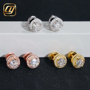 Pendientes de Moissanita con Engaste Circular de Oro Sólido de 18K, Corte Brillante Redondo, Joyería Clásica Unisex para Boda - Product Image 2