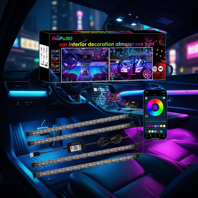 Ambient Lighting Kit for Car Interior RGB Dynamic Symphony 5050 USB Powered LED Neon Light Strip 48LED 72LED Options for Vehicle