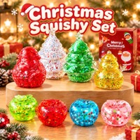Ensemble de jouets anti-stress Maltose Squishy : Sapin de Noël, Père Noël, Bonhomme de neige, Pomme – Jouets à remontée lente pour soulager le stress et la tension – Cadeau