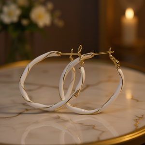 Orecchini a Cerchio Dinon Bianchi Placcati in Oro 18K Classici da Donna per Uso Quotidiano - Product Image 2