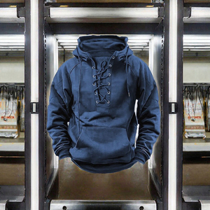Sweat-shirt à capuche à lacets pour hommes, pull décontracté surdimensionné, couleur unie avec poche pour les vêtements d'extérieur du printemps - Product Image 3