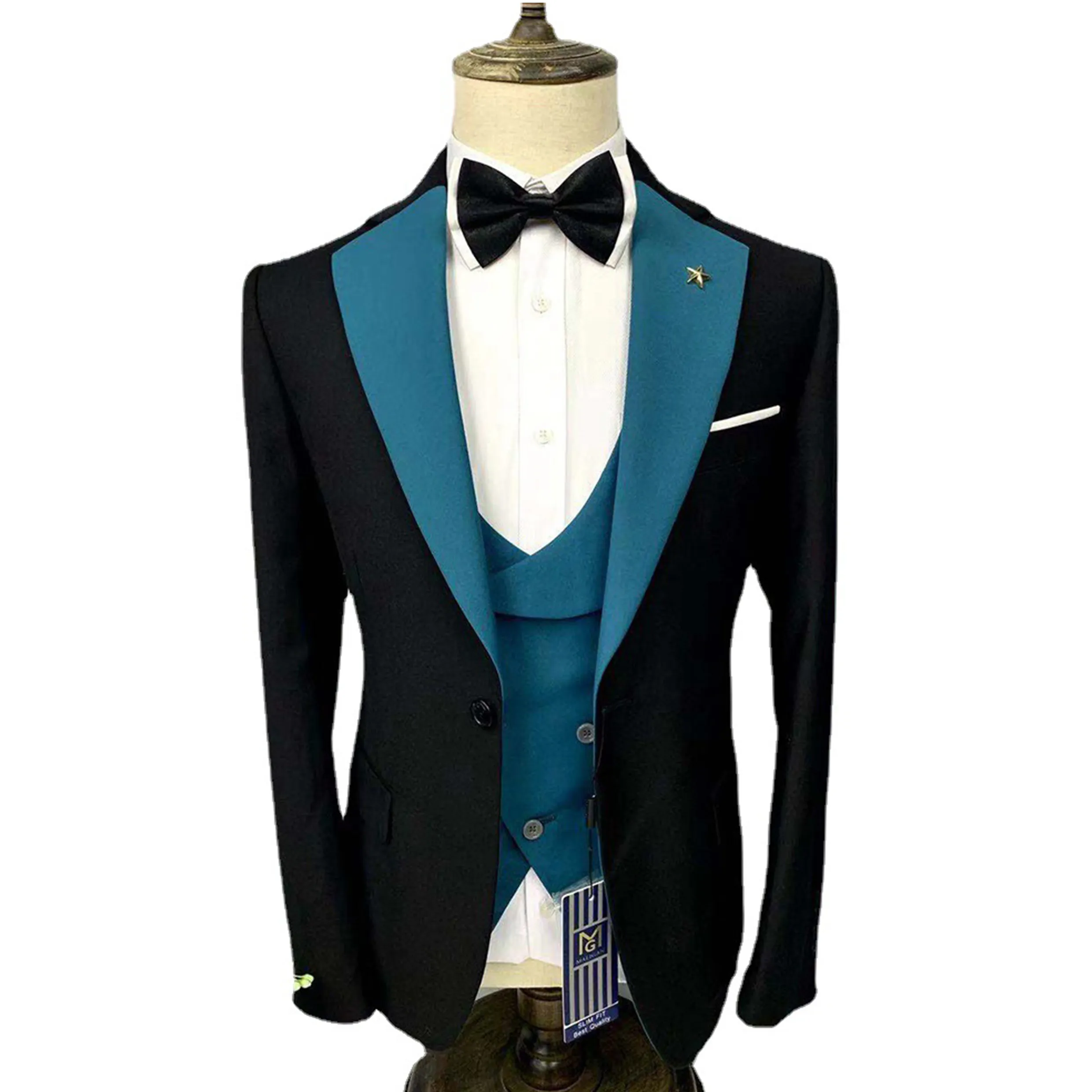 2021 New Custom Trending Elegant Homme Groom Peaked Lapel Wedding Suit Fit Stud Lapel Trouser Men's Tuxedo Suit