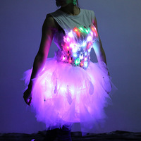 Costume de performance LED blanc pour femme, avec batterie rechargeable, lumineux, inspiré des robots, pour scène, rave, danse, taille personnalisée