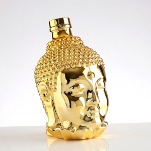 La bouteille en verre électroplaqué est disponible en couleur dorée et a une grande capacité en forme de tête de Bouddha - Product Image 1