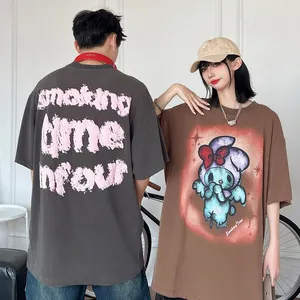 Cao Đường Phố Hip Hop Bông Chunky Rửa Cố Định Trim Lỏng Vui Graffiti In Cộng Với Kích Thước Của Nam Giới T-Shirt