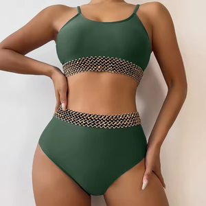 Nuevo Traje de Baño de Dos Piezas de Color Sólido, Bikini Sexy con Cuello Halter y Cintura Alta para Mujer - Product Image 1