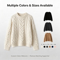 Pull en maille torsadée pour femme, motif Aran, col rond, coupe oversize, tricot épais, OEM ODM, tricotage sur mesure, faible MOQ