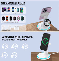 Base de Carga 3 en 1 para Escritorio, Carga Rápida de 15W para Teléfono Celular, Reloj Inteligente y Auriculares, con Indicador LED Azul Luminoso