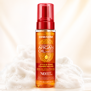 OEM ODM Argan Oil Vegan Foaming Mousse Curly Hair Frizz Control Shine Strong Hold Private Label Styling Foam - Product Image 1