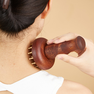 <b>Brass</b> Meridian Brush Wooden Full Body Massage Tool For Abdomen Back Legs Head Gua Sha Therapy - Product Image 3