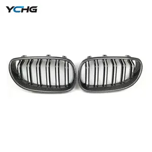 E60 Double Slat Carbon fiber Front Kidney Grill for BMW 5 Series Sedan E60 E61 Gloss Black Grill 2004-2009 Replacement Grille