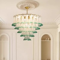 Lustre en verre de Murano de conception italienne, à hauteur réglable, avec LED, en forme de feuilles vertes, pour chambre à coucher, salle à manger, salle de bain
