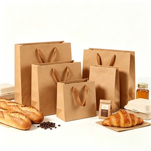 Sacs en papier kraft brun de qualité alimentaire personnalisés avec poignée plate en papier, recyclables, pour boulangerie, à emporter, cadeaux, sacs en papier personnalisés avec logo, vente en gros - Product Image 4