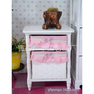 White Solid Wood Bedside Table Double Layer <b>Storage</b> <b>Cabinet</b> For <b>Bedroom</b> Durable Country Style - Product Image 1