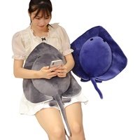 Baru lucu kustom poliester Devil Ray boneka lemak hewan laut Manta ikan boneka mainan liar laut bantal hewan Label Logo