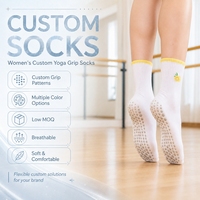Chaussettes de yoga mi-mollet personnalisées de haute qualité pour femmes, avec logo brodé, antidérapantes et respirantes, pour Pilates et yoga