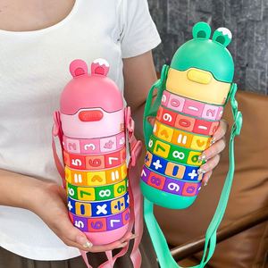Bouteille d'Eau en Acier Inoxydable pour Enfants, Jouet Mathématiques Mignon de 430ml, pour Étudiant, Lapin, Paille, Thermos, avec Sangle, Nouveauté - Product Image 2