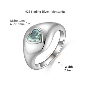 Europeo americano 6,5mm en forma de corazón Mosan Cross-Border Love Metal azul <span class=keywords><strong>verde</strong></span> anillos chapados en plata esterlina para hombres - Product Image 4