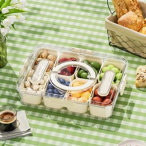 Portable Plastic Travel <b>Refrigerator</b> Food Snackle Box <b>Container</b> Divided Snack Serving Tray with Lid and Handle Stackable - Product Image 6