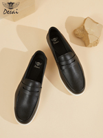 DX5194 Mocassins décontractés pour hommes en PU avec semelle en caoutchouc, à bride Penny, bout pointu, chaussures de bureau à enfiler, noires
