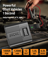 Démarreur de voiture portable et pratique 12000mAh avec pompe à air pour pneus de véhicule, compresseur d'air 12V, gonfleur de pneus