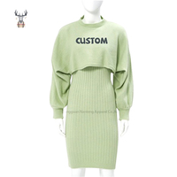 Nanteng Nouveautés Personnalisées – Ensemble Pull et Robe Longue Moulante en Coton Tricoté 100% pour Femme, Col Rond, Coupe Ample, Deux Pièces