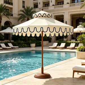 <span class=keywords><strong>Parasol</strong></span> de terrasse pliable imperméable de 9 pieds avec volant festonné, logo personnalisé imprimé, structure en acier, protection solaire extérieure – Marques - Product Image 1