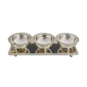 Argento piatto di frutta decorativo ciotole Set perline onda ciotola con vassoio per la cerimonia nuziale