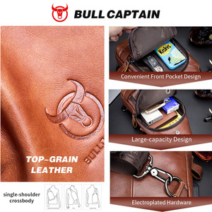 กระเป๋าคาดอกและสะพายไหล่หนังแท้ BULLCAPTAIN สำหรับผู้ชาย ดีไซน์สปอร์ตแฟชั่น พร้อมพอร์ตชาร์จ USB ปิดด้วยซิป เหมาะสำหรับใช้ในชีวิตประจำวัน - Product Image 2