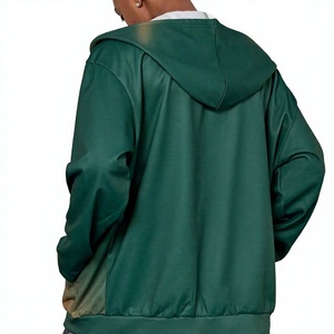 Sudadera con Capucha y Cremallera para Hombre, Verde Degradado, Corte Holgado, Bordado 3D Frontal, Estilo Urbano Ecológico, Ropa de Otoño - Product Image 2