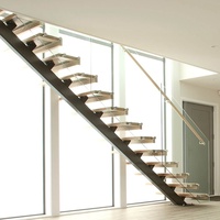 Escalier droit en acier inoxydable, système d'escalier à poutre simple, marches, marches d'escalier, système intérieur de la maison, escalier flottant en bois massif