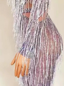 Falda corta elástica con borlas de malla y diamantes de imitación para mujer, traje femenino para actuaciones en escenario, modelo de coche, baile, <span class=keywords><strong>Dj</strong></span> - Product Image 3