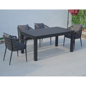 Table de jardin extérieure en aluminium noir pour restaurant, longue table à dîner avec trous pour parasol - Product Image 6